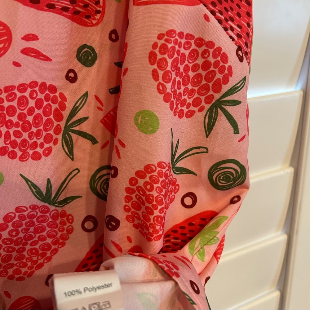 SHEIN Strawberry Print Ruffle Sleeve Blouse Pink Red Multi Size 3XL - Picture 6 of 6